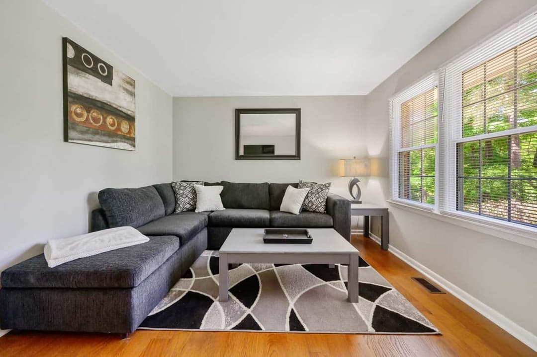 Bright furnished living room in a Carolina Furnished Rentals home